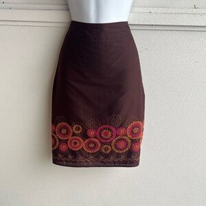 Vintage Y2K 90’s Access Brown Mini Skirt Side Zip Embroidered Designs Size 6